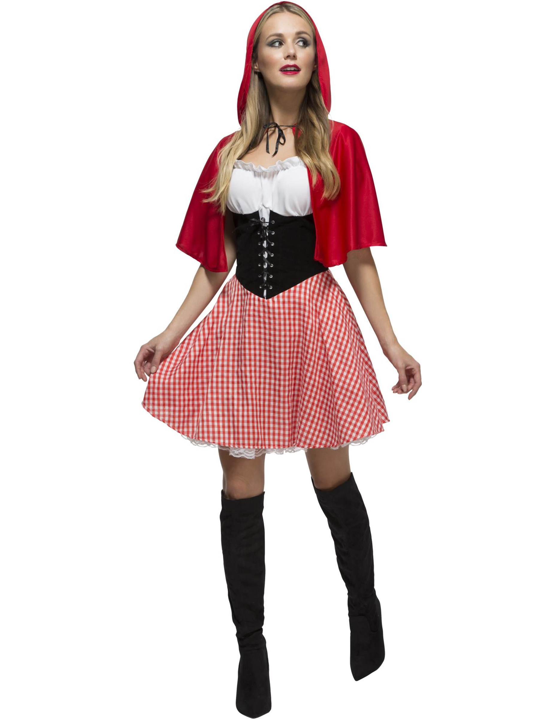 Rotkäppchen Damenkostüm Märchen rot-weiss-schwarz