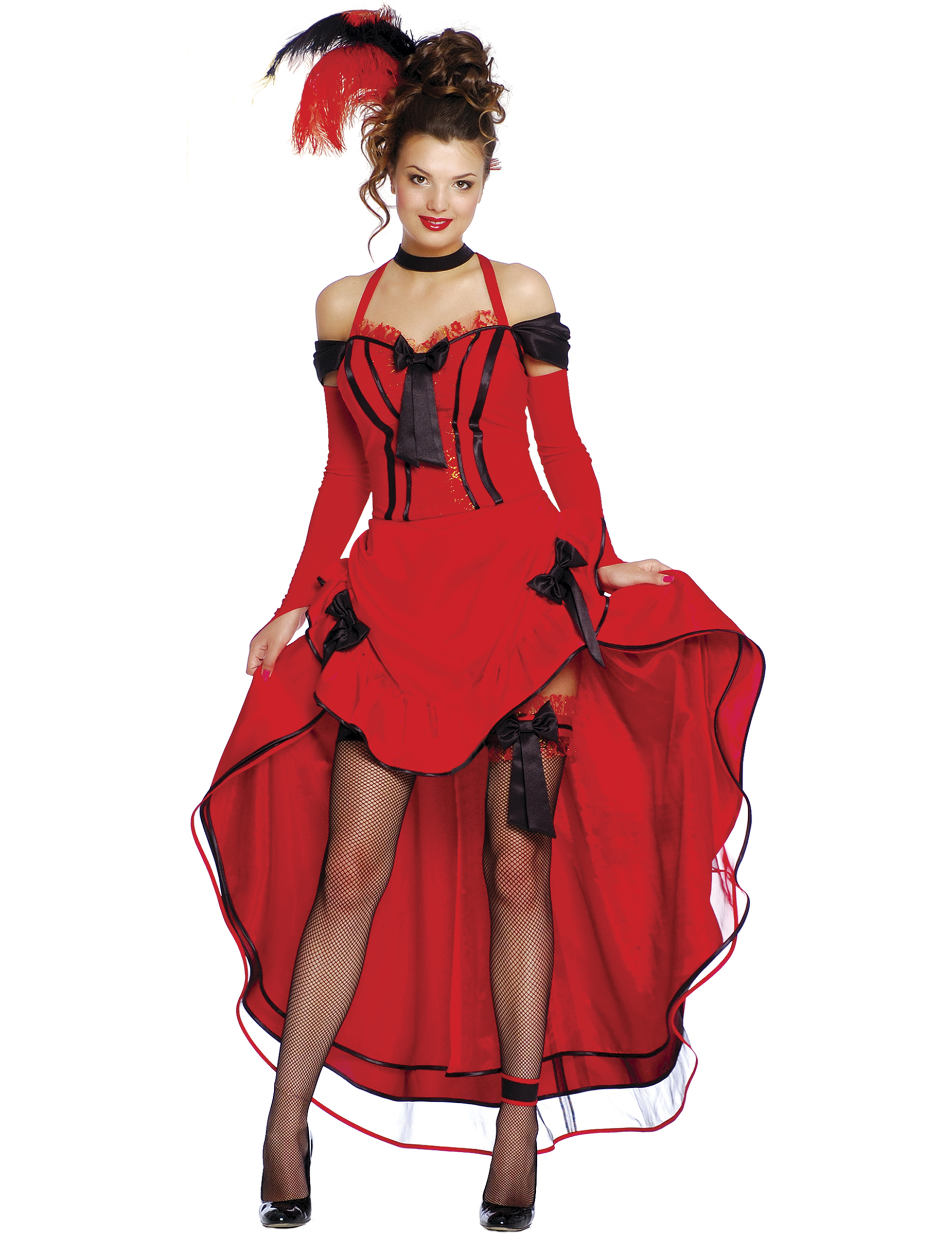 Cancan-Kostüm Tänzerin rot-schwarz