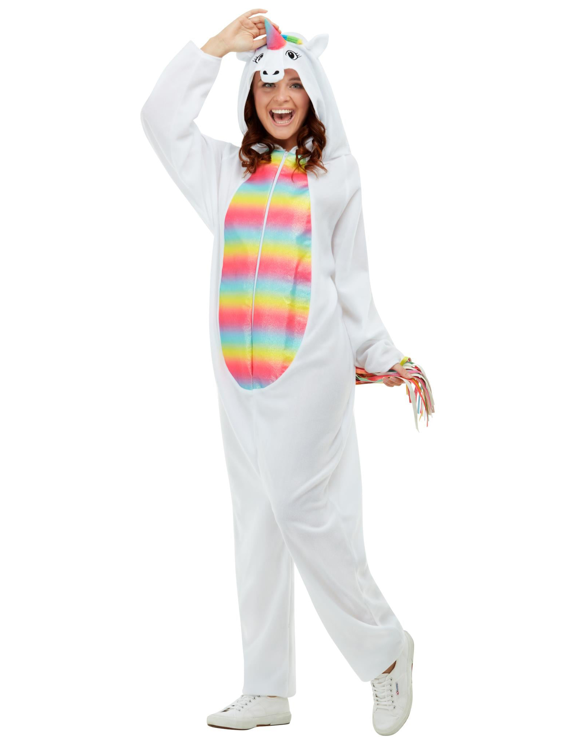 Einhorn-Kostüm für Erwachsene Onesie Faschingskostüm weiss-bunt