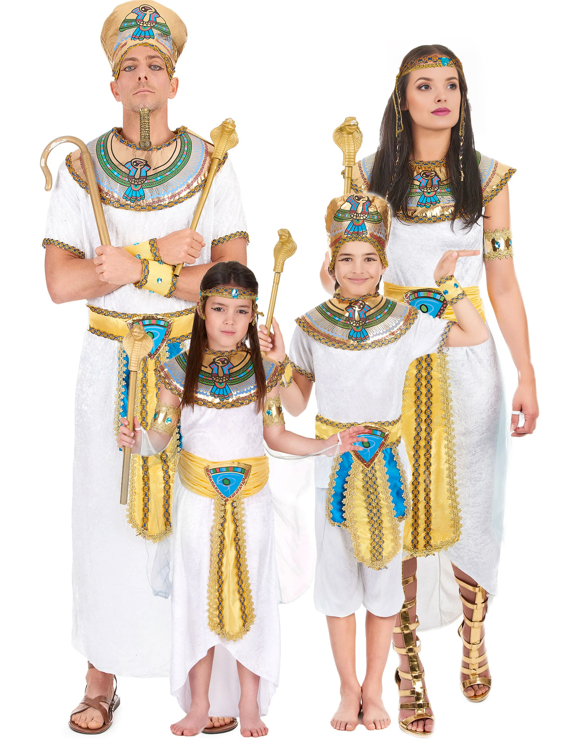 Ägypter-Familienkostüm Karneval weiss-blau-gold