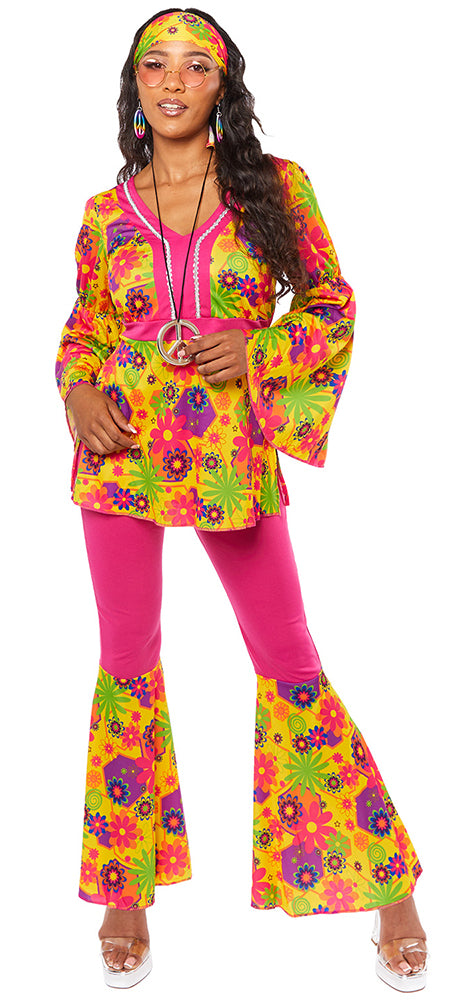 70er Jahre Hippie Babe Flora Damenkostüm - Damen 36/38 bunt | Karneval & Fasching | Kostüme.com
