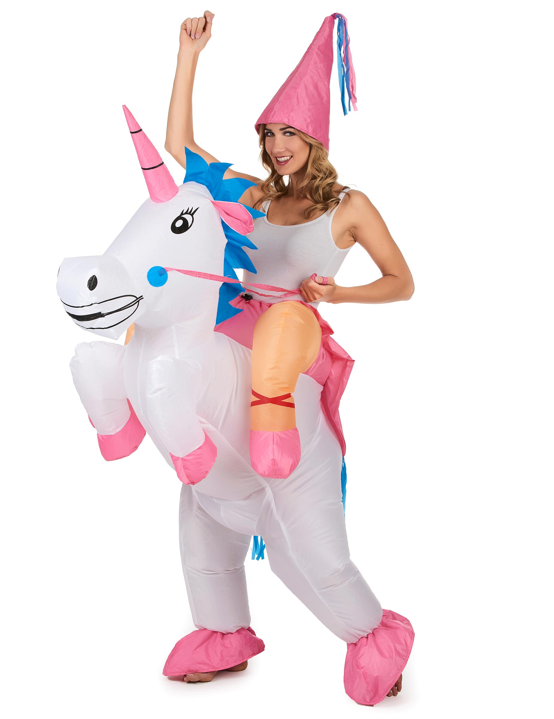 Aufblasbares Prinzessin auf Einhorn Damenkostüm Huckepack bunt