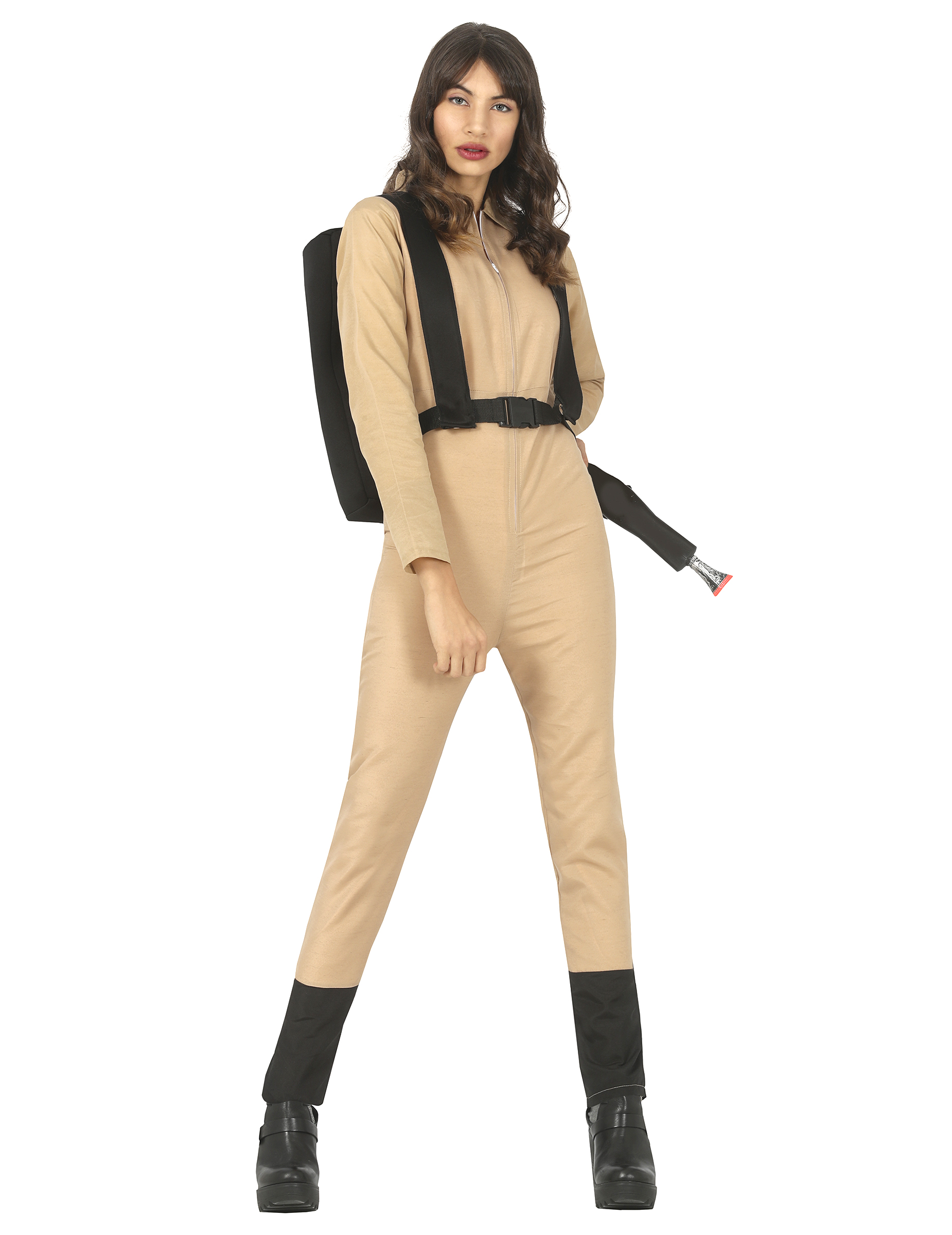 Geisterjägerin-Kostüm für Damen Halloweenkostüm beige-schwarz