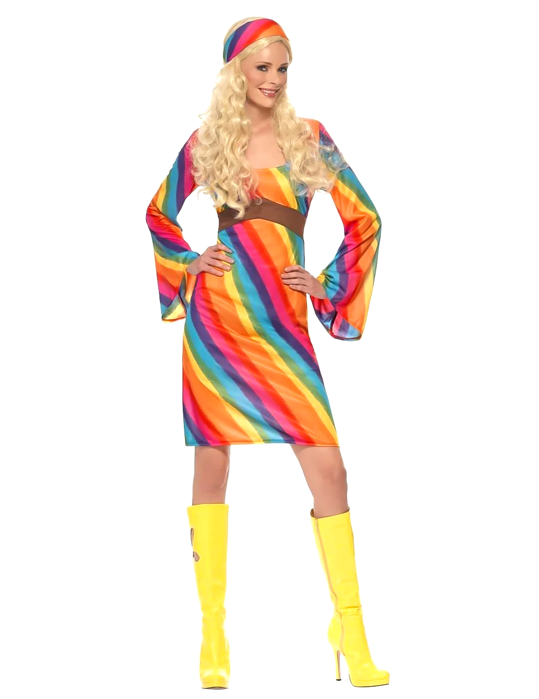 Hippie Damenkostüm Regenbogen bunt