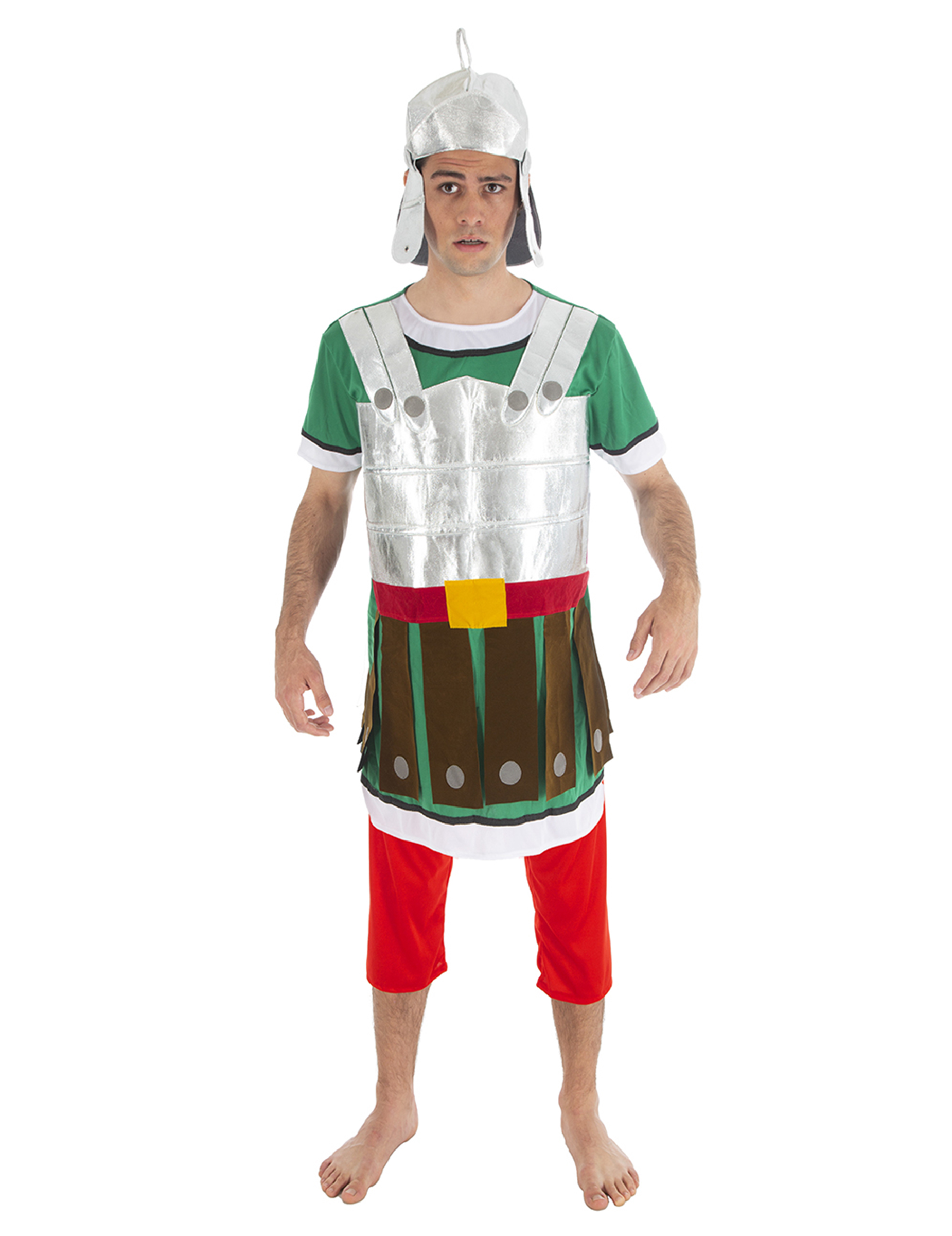 Römischer Krieger Herrenkostüm Asterix und Obelix silber grün