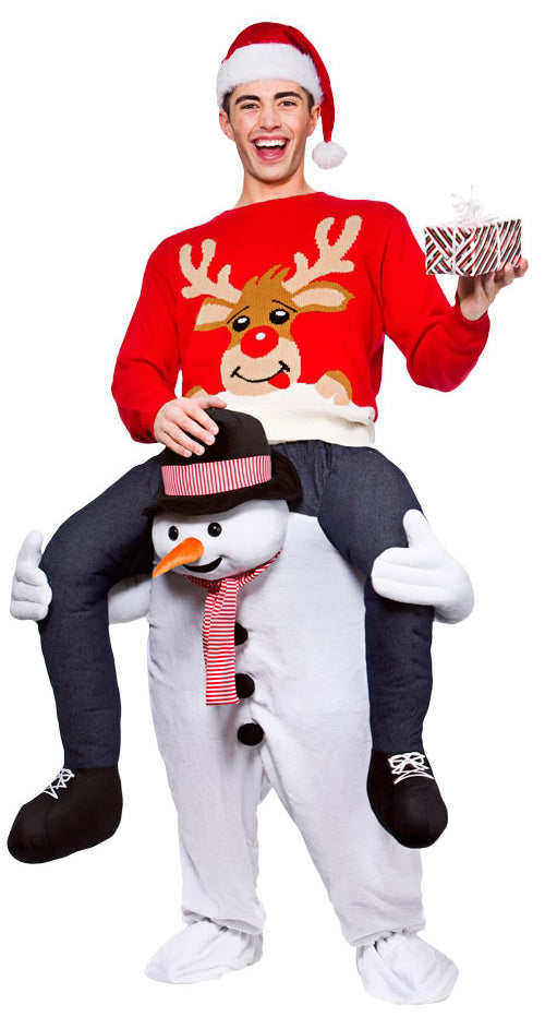 Schneemann Huckepack Kostüm - Einheitsgröße (S-L) schwarz-weiß | Karneval & Fasching | Kostüme.com