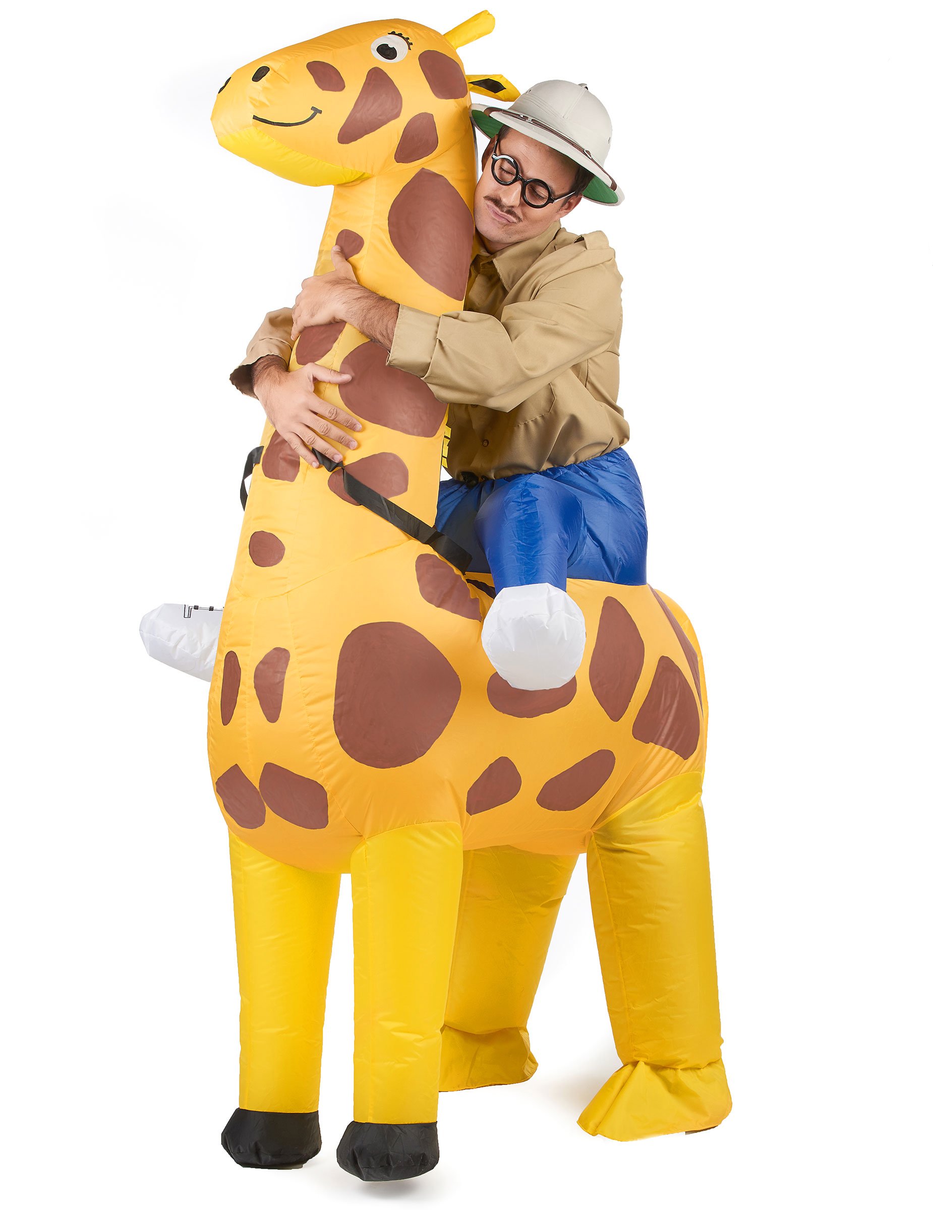 Aufblasbare Giraffe Carry-Me-Kostüm gelb-braun-blau